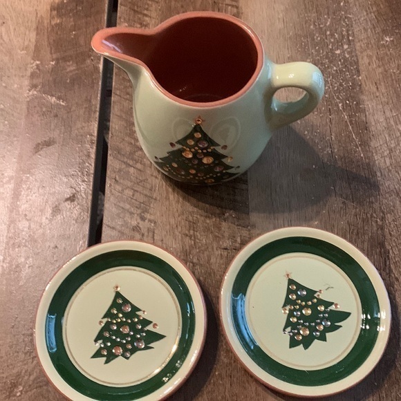 Vtg. Stangl Jeweled Christmas Tree pitcher & 2 plates